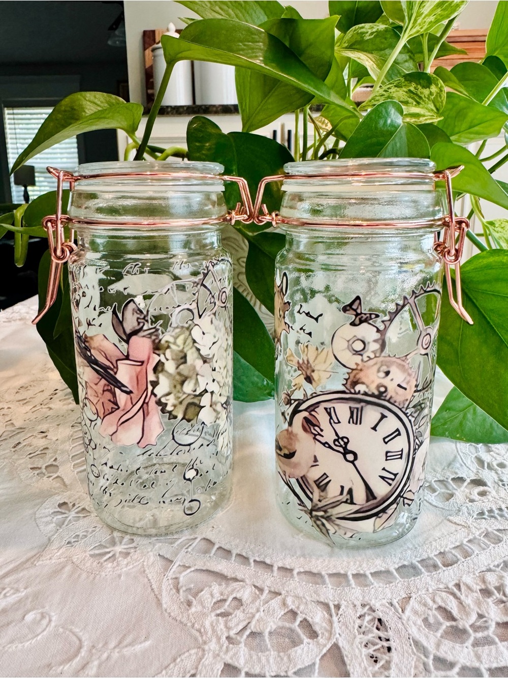 Decorative Glass storage jars set of 2 two 6” tall x 2” diameter - Picture 5 of 9